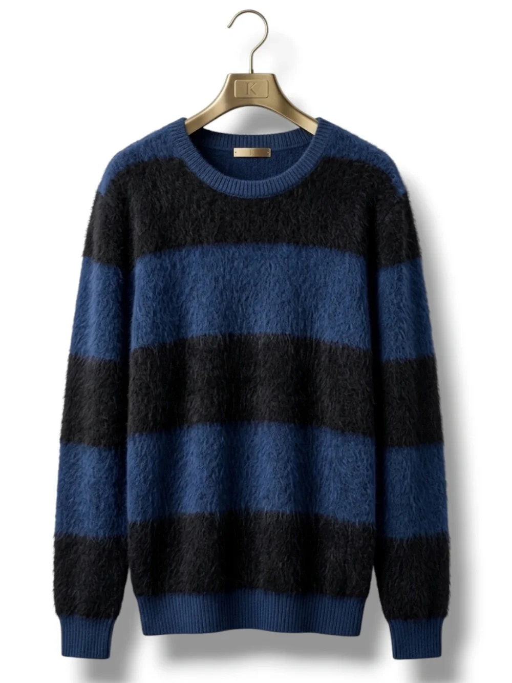 INC International Concepts NWT Fuzzy Striped Crewneck Sweater Blue Black XXL
